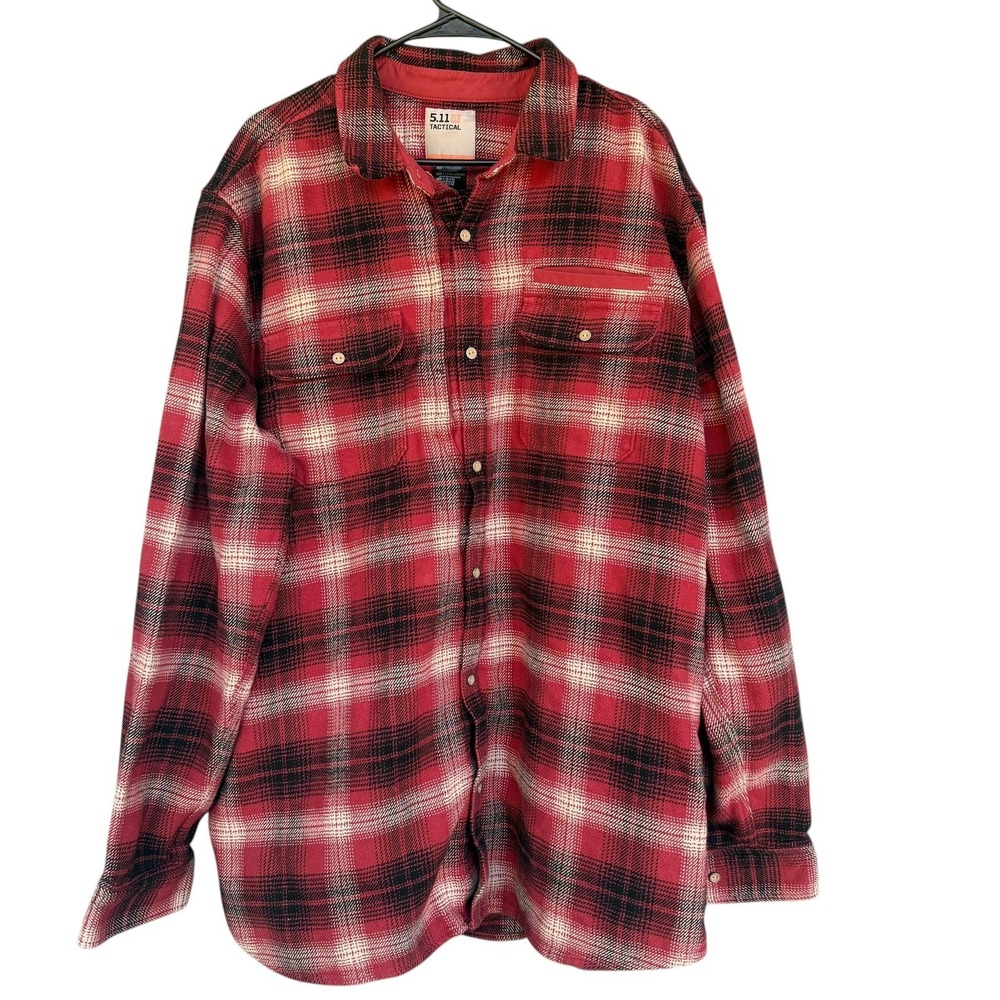 5.11 Tactical Shirt Mens 2XL Red Plaid Flannel Long Sleeve Button Up Casual